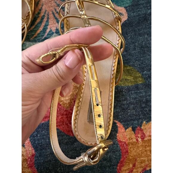 Authentic PRADA Gold Gladiator Strap Sandals Size 37.5 *READ DESCRIPTION* - Picture 6 of 11